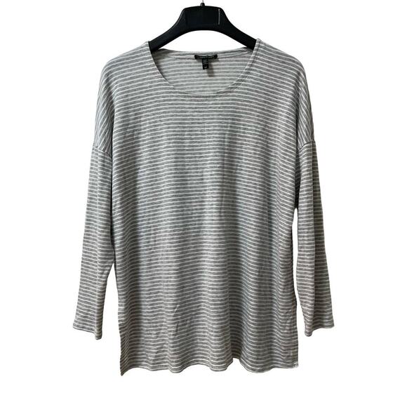 Eileen Fisher Soft Terry Pullover Stripe Long Sleeve Top Size S Gray Casual - Picture 1 of 7